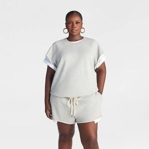 KBB KAHLANA Target 1X Plus Large Short Sleeve The Layered Crew Sweatshirt Gray